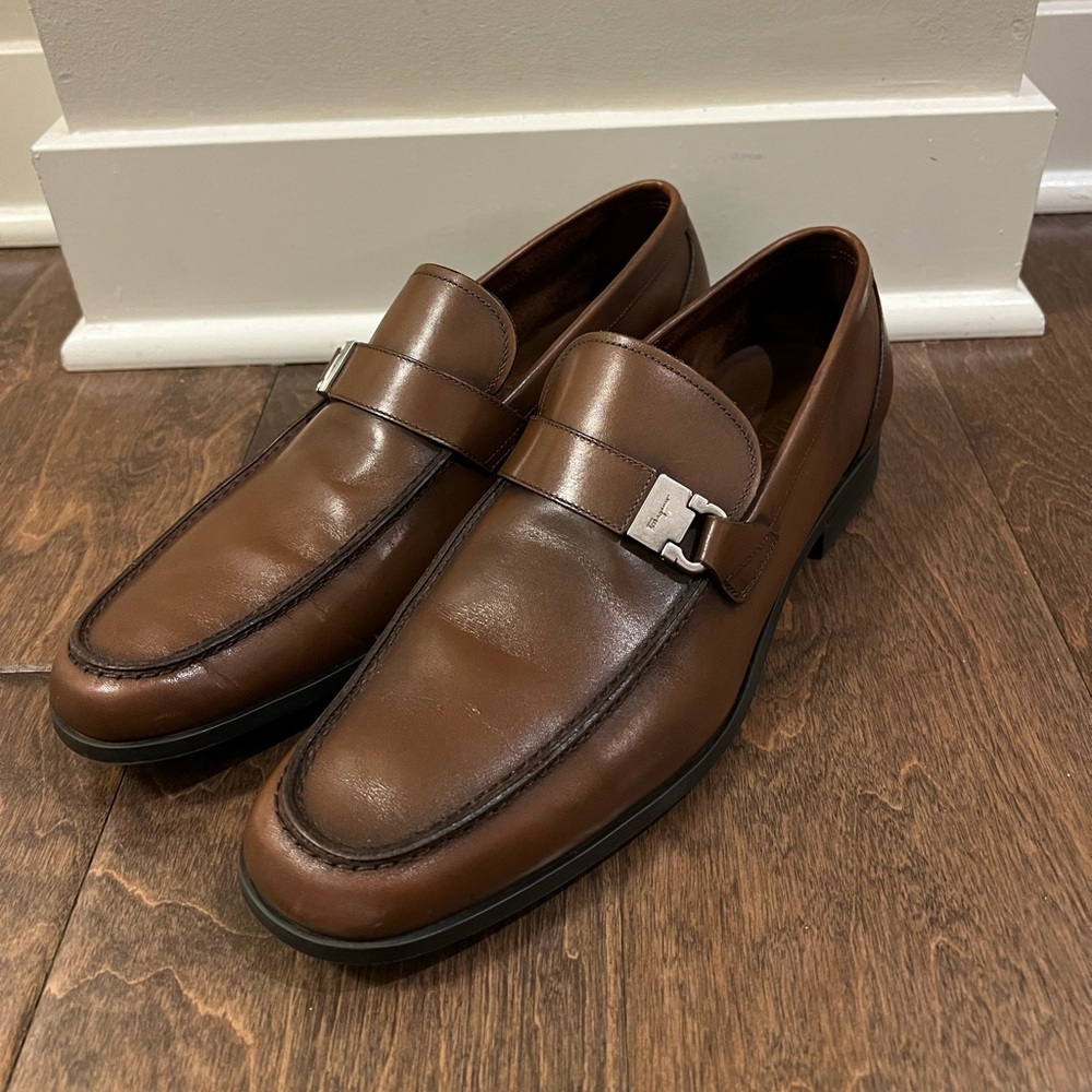 Salvatore Slip-On Buckle Dress Shoes (Brown, Like New)